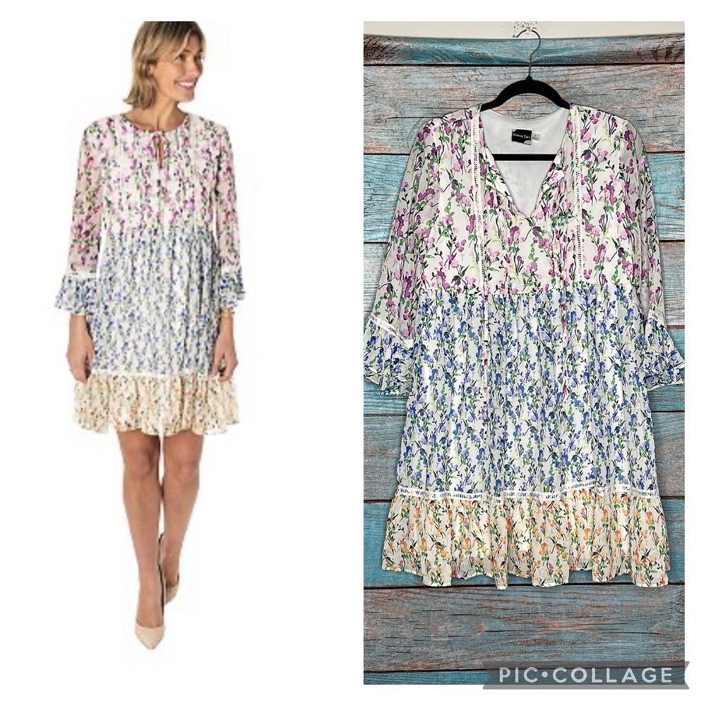 Maison Tara Mixed Floral Peasant Dress Size 4